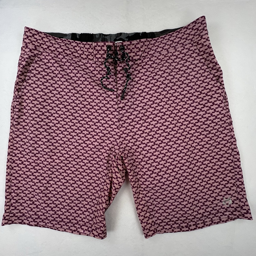 Greyson Board Shorts Mens 38 Pink Geometric Print Stretch Swim Surf Quick Dry